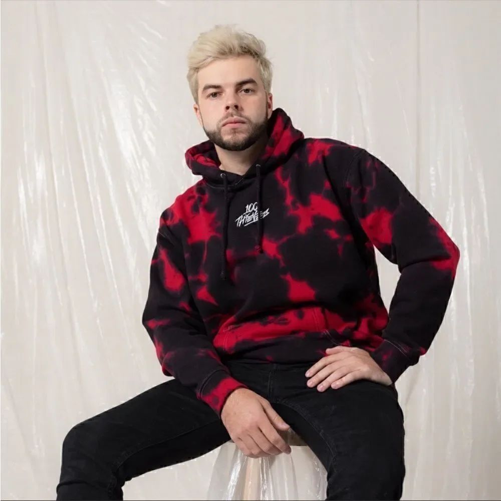NWT 100 Thieves Open World Jam Vintage Black Red Wash Hoodie Tie Dye UNISEX
